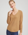 Chicos Ella V-Neck Embellished Pullover Sweater - FAUX CAMEL HEATHER Chicos Ella V-Neck Embellished Pullover Sweater - FAUX CAMEL HEATHER