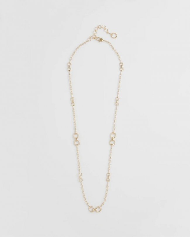 Chicos Equestrian Horsebit Long Link Necklace - GOLD