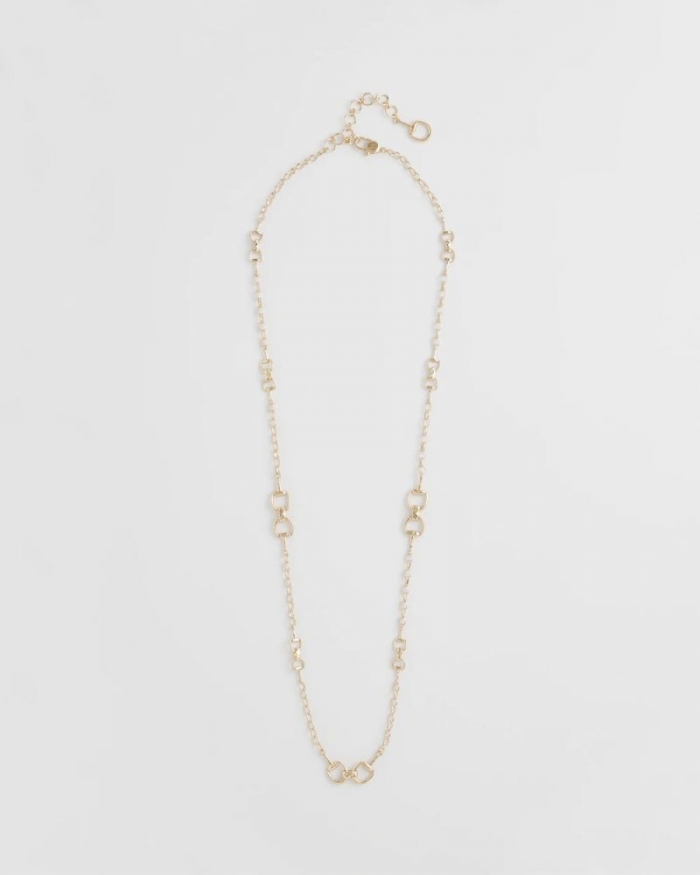 Chicos Equestrian Horsebit Long Link Necklace - GOLD