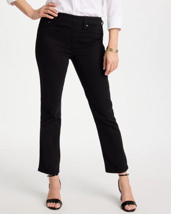 Chicos Pull-On Straight Jeans - BLACK