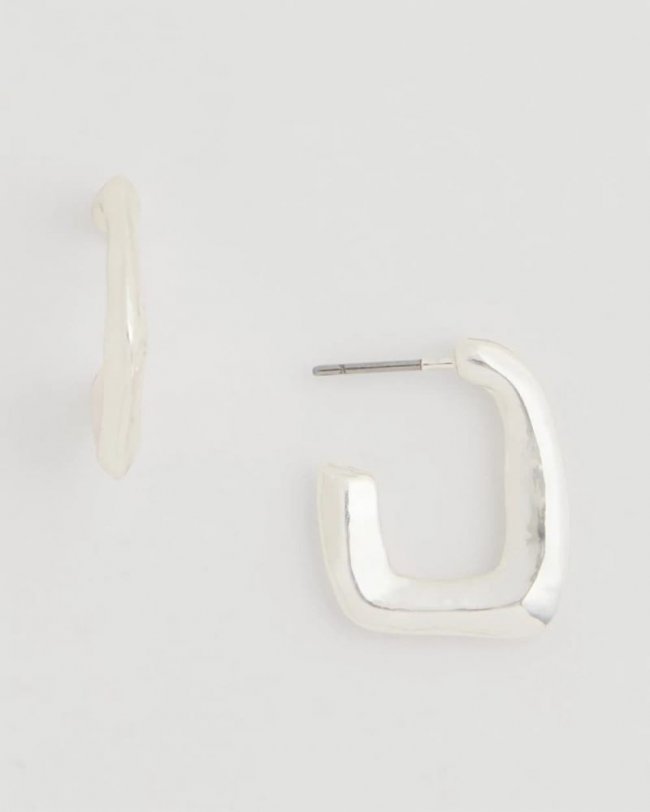Chicos Mini Silvertone Square Earrings - SILVER