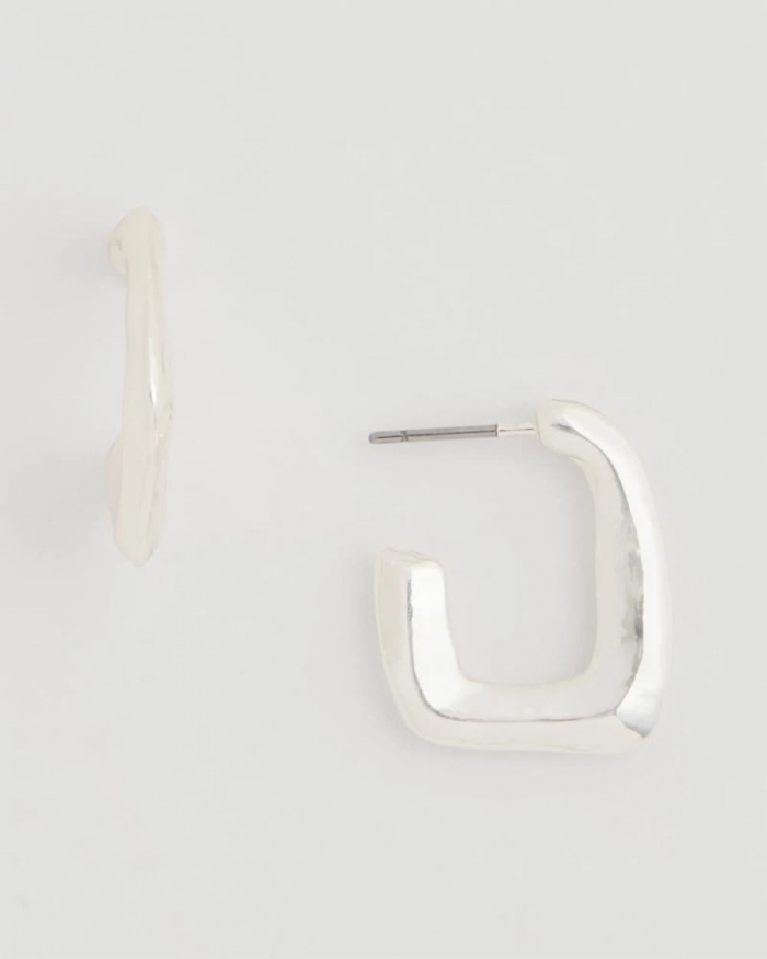 Chicos Mini Silvertone Square Earrings - SILVER