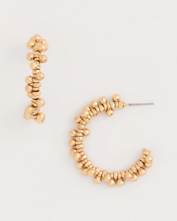 Chicos Golden Beaded Hoop Earrings - GOLD