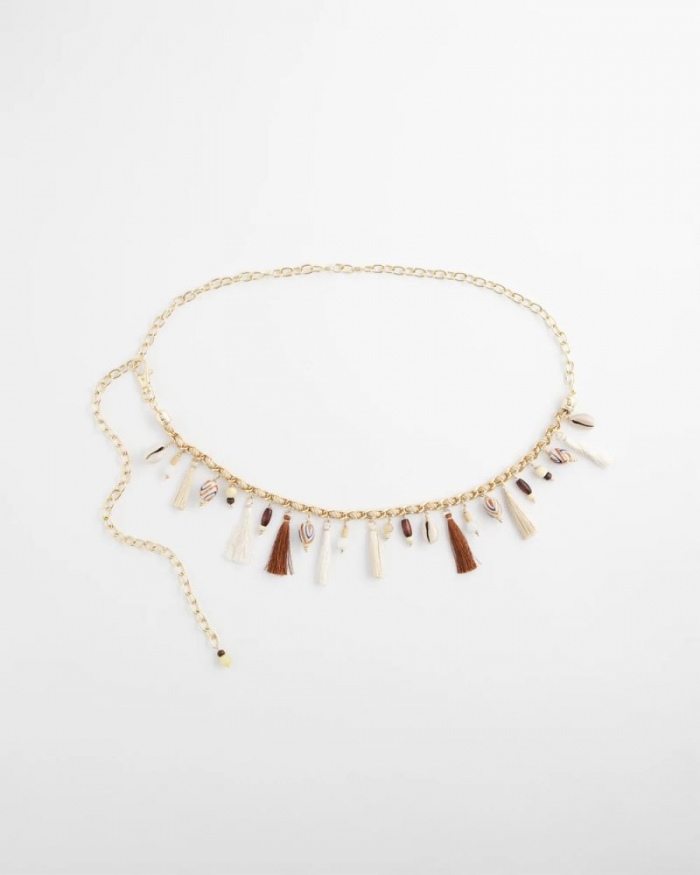 Chicos Novelty Beaded Chain Belt - NATURAL