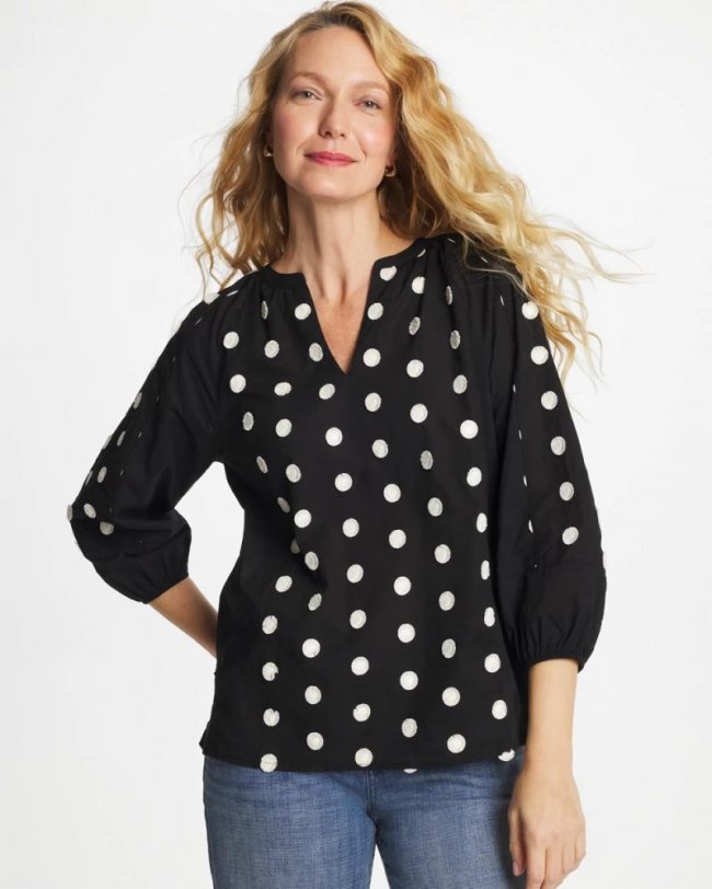 Chicos Textured Polka Dot Blouse - BLACK