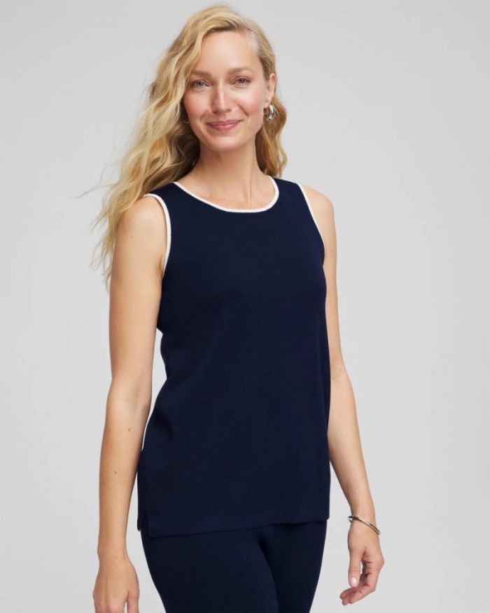Chicos Travelers™ Tipped Sweater Shell Tank - TRAVELERS INDIA INK