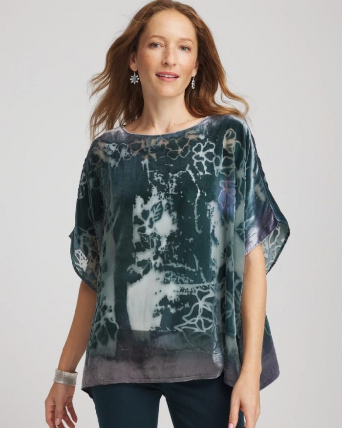 Chicos Velvet Burnout Passion Poncho - STRIKING TEAL