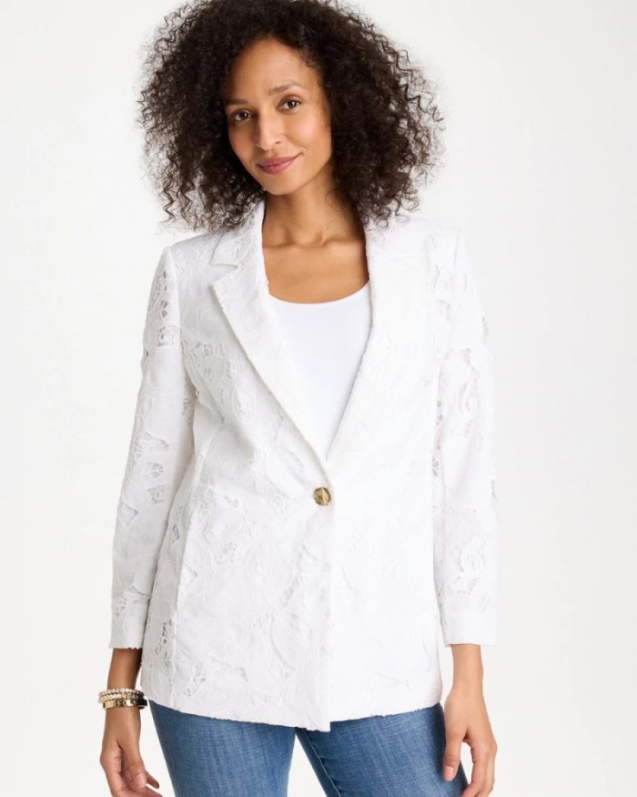 Chicos Classic Lace Blazer - ALABASTER