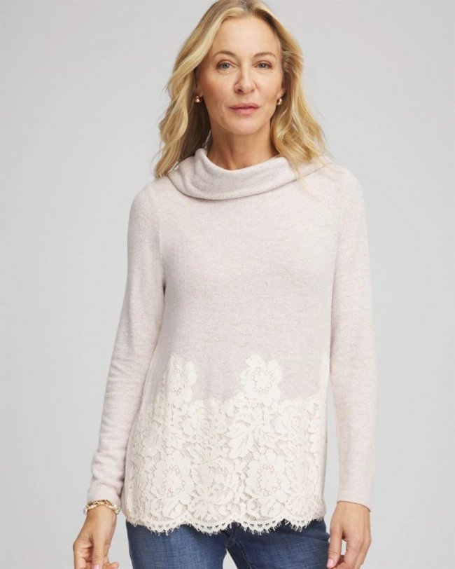 Chicos Lace Hem Cowlneck Top - CHAMPAGNE FIZZ Chicos Lace Hem Cowlneck Top - CHAMPAGNE FIZZ