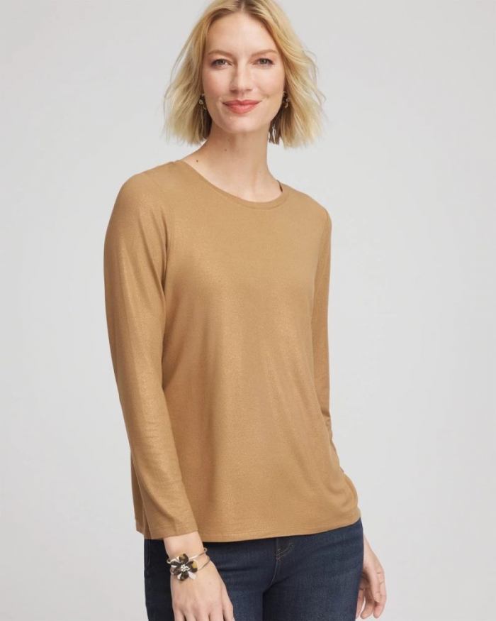 Chicos Touch of Cool™ Foil Long Sleeve Layering Tee - CARAMEL APPLE