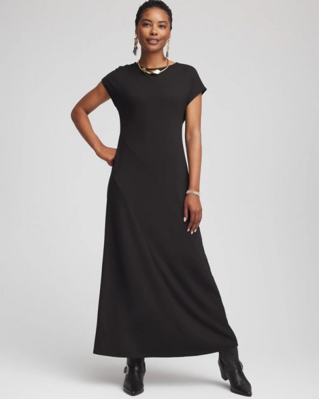 Chicos Dolman-Sleeve PonteMaxi Dress - BLACK