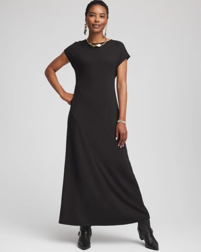 Chicos Dolman-Sleeve PonteMaxi Dress - BLACK