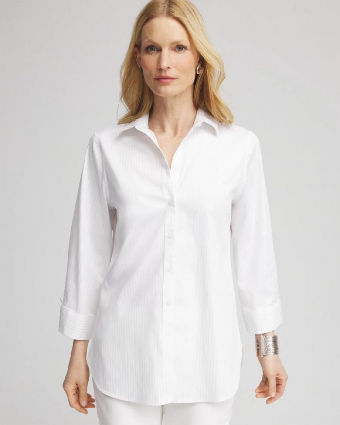 Chicos No Iron Lurex Stripe Shirt - OPTIC WHITE