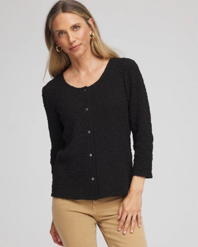 Chicos Textured Scoopneck Cardigan - BLACK