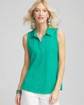 Chicos Slub Sleeveless Collared Tunic - EDEN GREEN