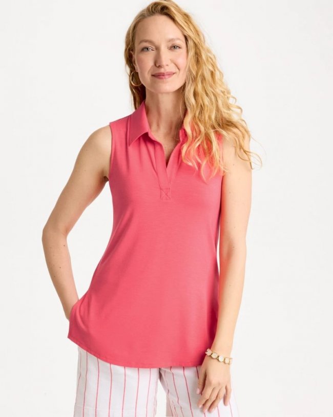 Chicos Collared Tunic Tank - CALYPSO CORAL