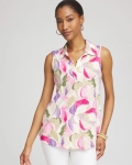 Chicos Watercolor Slub Sleeveless Collared Tunic - GLISTENING SAND Chicos Watercolor Slub Sleeveless Collared Tunic - GLISTENING SAND