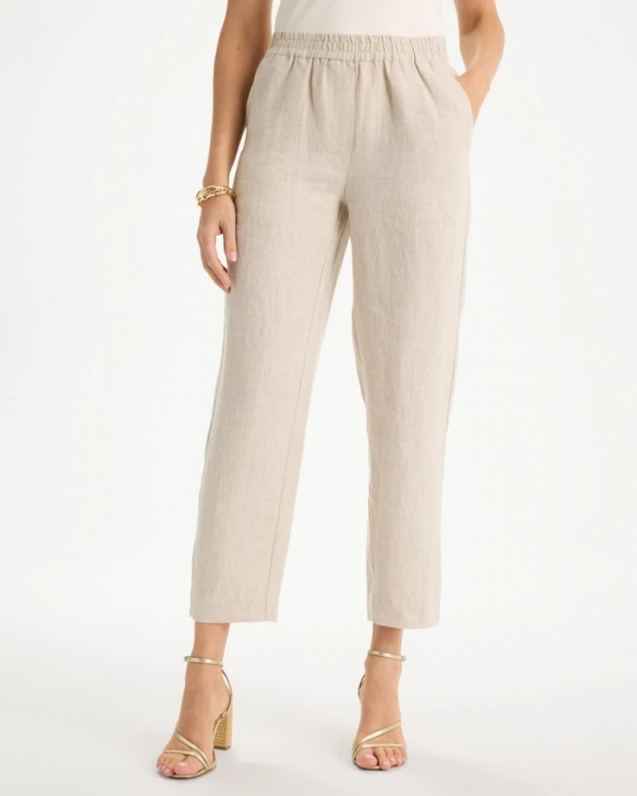 Chicos Linen Straight Tapered Ankle Pants - OATMEAL