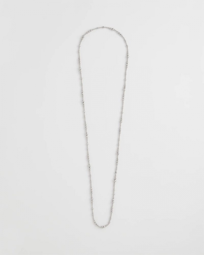 Chicos Silvertone Long Beaded Necklace - SILVER