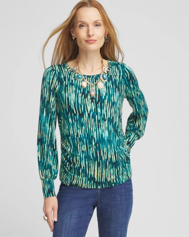Chicos Touch of Cool™ Stripes Shirred Top - BLACK