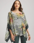 Chicos Printed Crinkle-Chiffon Pullover Poncho - NETTLE LEAF