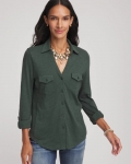 Chicos Collared Henley Shirt - DARKEST SPRUCE Chicos Collared Henley Shirt - DARKEST SPRUCE