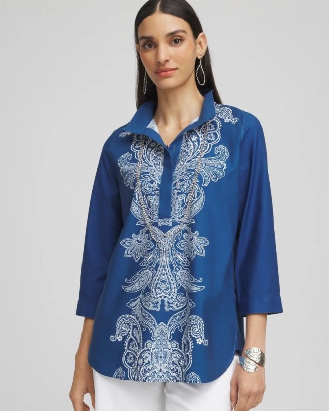 Chicos No Iron Paisley Buttonback Tunic - SEAPORT