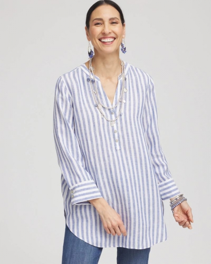 Chicos No Iron Linen Tunic - INDIGO