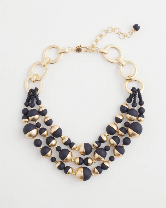 Chicos Gold & Navy Bead Necklace - NAVY