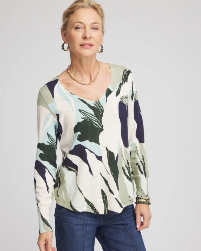 Chicos Ella La Fleur Pullover Sweater - SAGE MEADOW