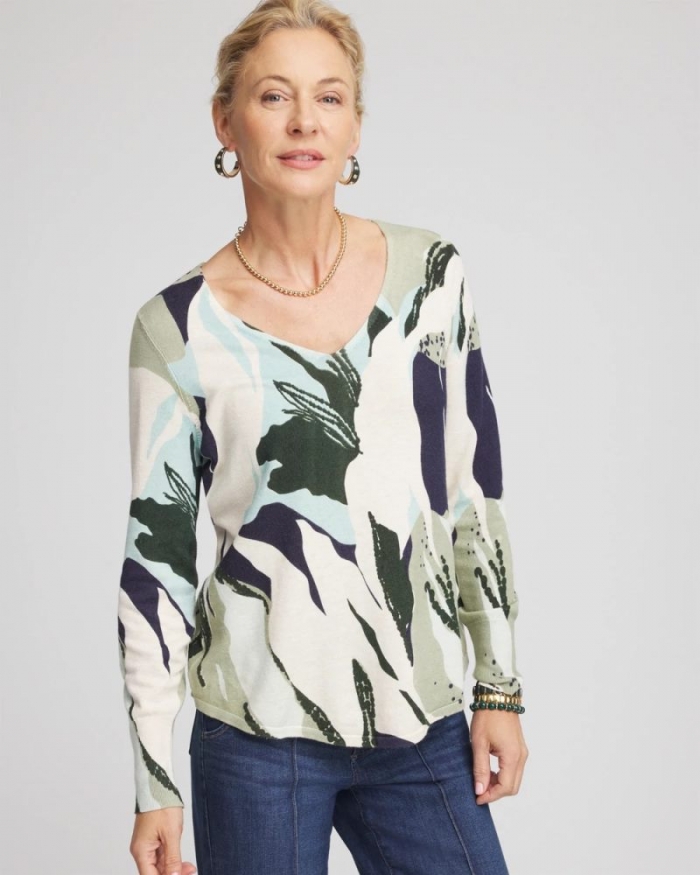 Chicos Ella La Fleur Pullover Sweater - SAGE MEADOW