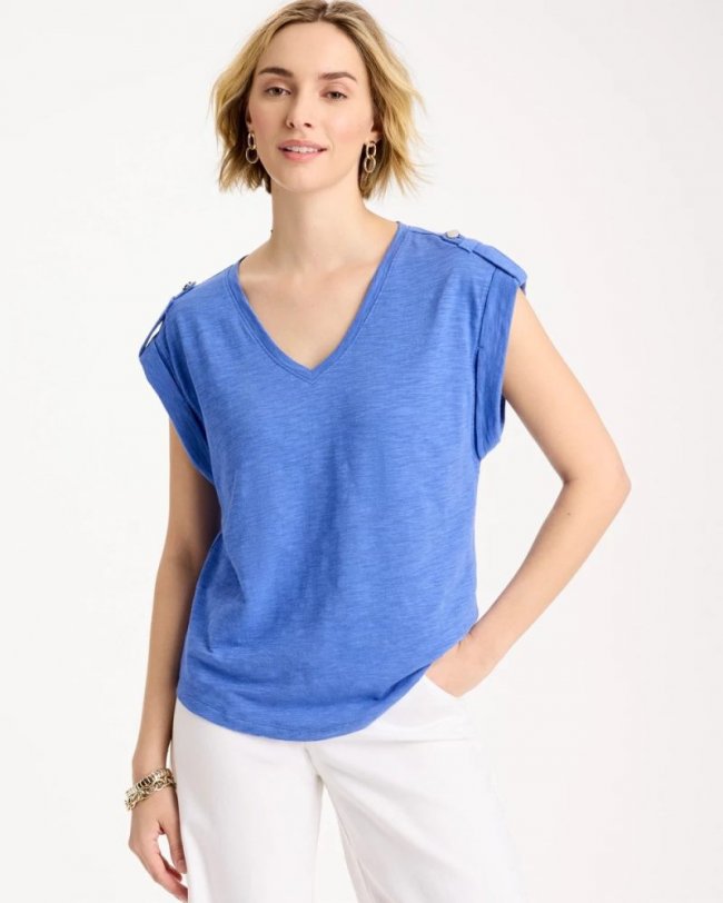 Chicos Cotton Slub Epaulette Tee - AMPARO BLUE Chicos Cotton Slub Epaulette Tee - AMPARO BLUE