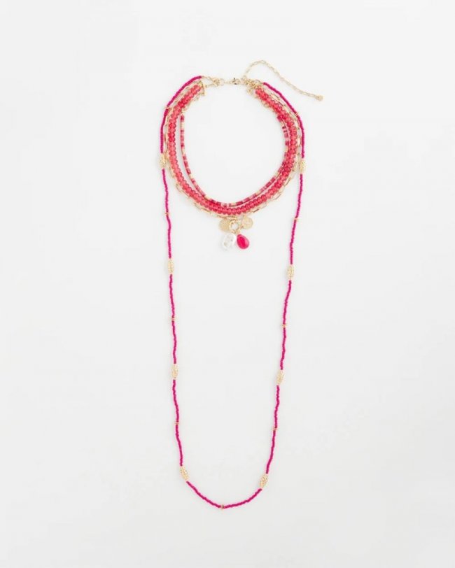 Chicos Convertible Beaded Pendant Necklace - PINK