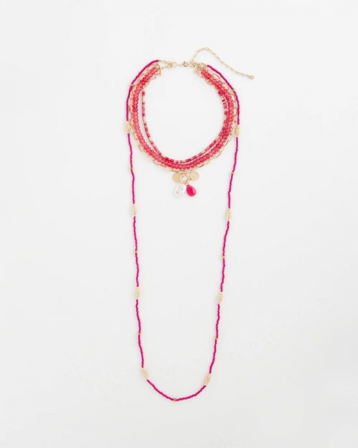 Chicos Convertible Beaded Pendant Necklace - PINK