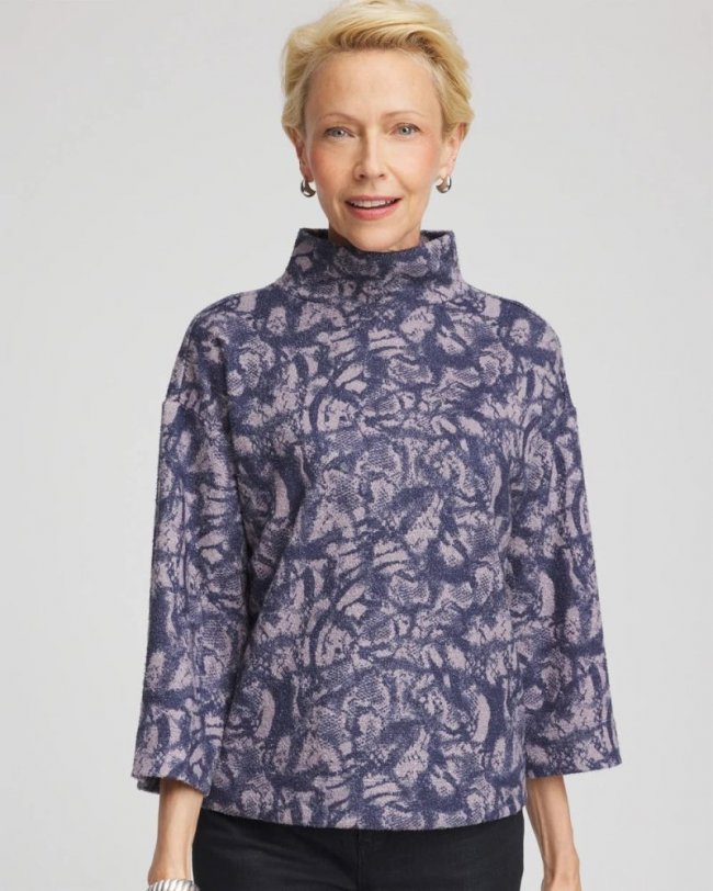Chicos Animal Cozy Turtleneck - INDIGO SKY