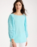 Chicos Cotton Eyelet Sleeve Tee - BONDI BLUE Chicos Cotton Eyelet Sleeve Tee - BONDI BLUE