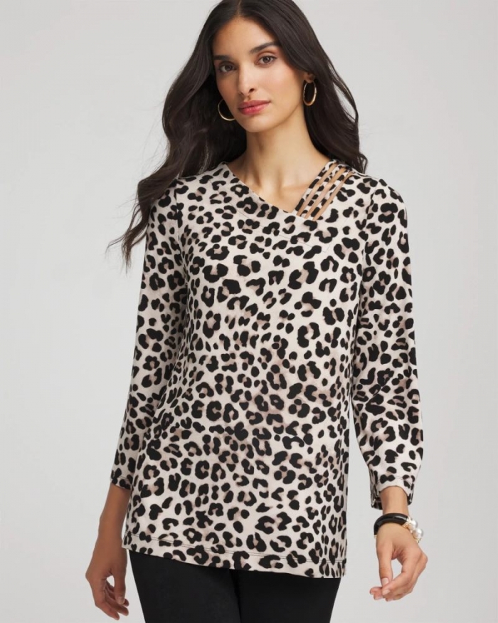 Chicos Travelers™ Animal-Print Lattice Top - DEEP TAUPE