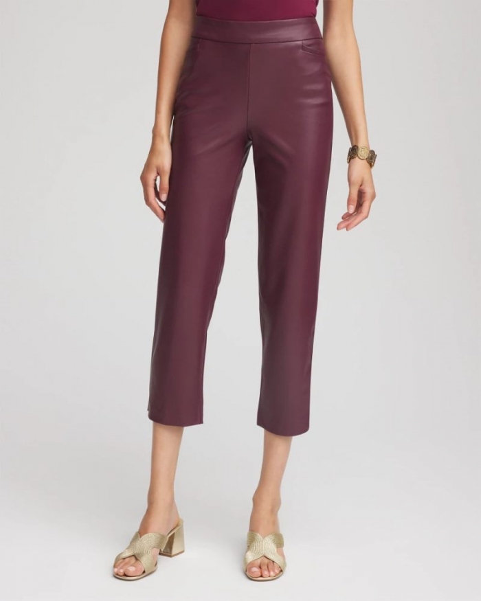 Chicos Faux Leather Brigitte™ Pull-On Cropped Pants - BLACKENED BURGUNDY