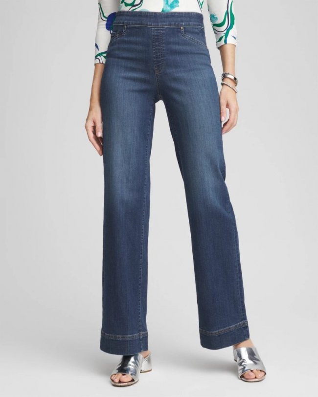 Chicos Pull-On Relaxed Leg Jeans - PAROS INDIGO
