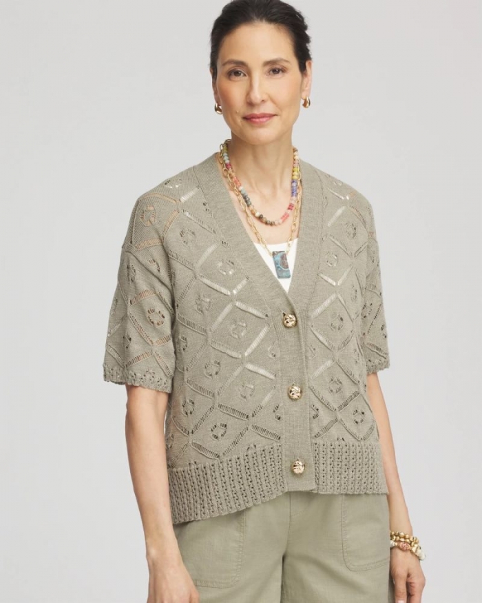Chicos Short Button-down Cardigan - WASHED SAGE