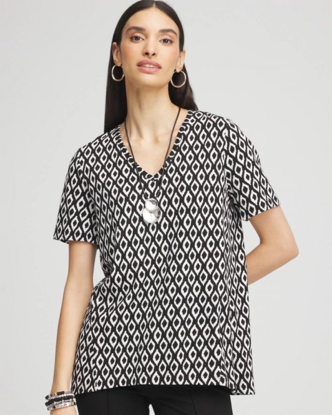 Chicos Graphic Slub V-Neck Tee - BLACK