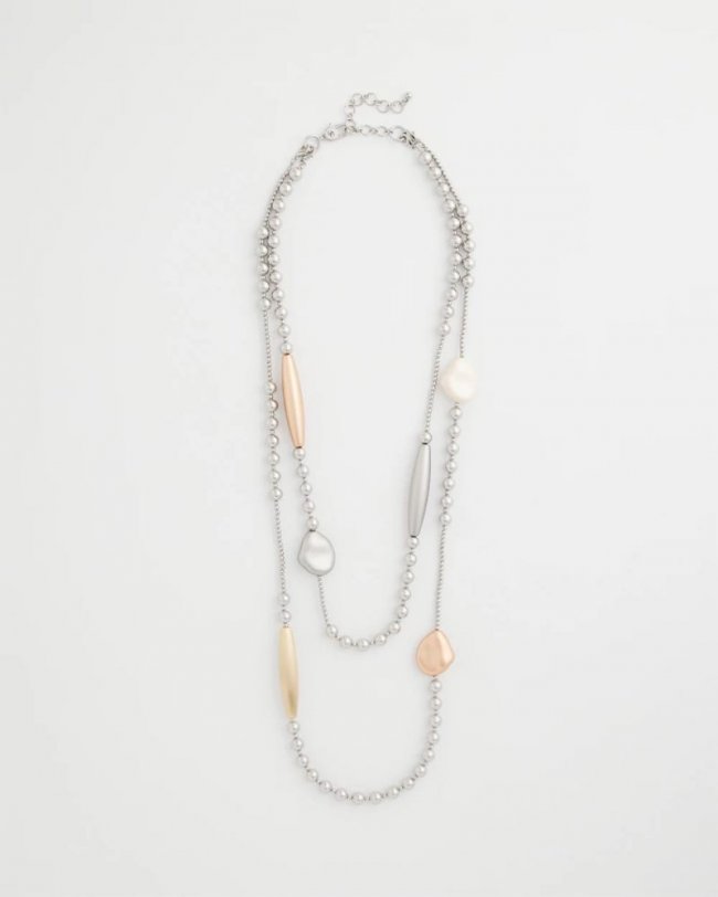 Chicos Copper and Silver Double Strand Necklace - MIXED METALS