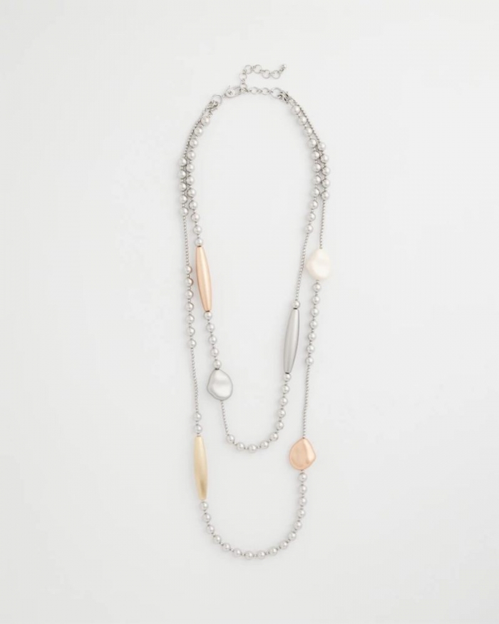 Chicos Copper and Silver Double Strand Necklace - MIXED METALS