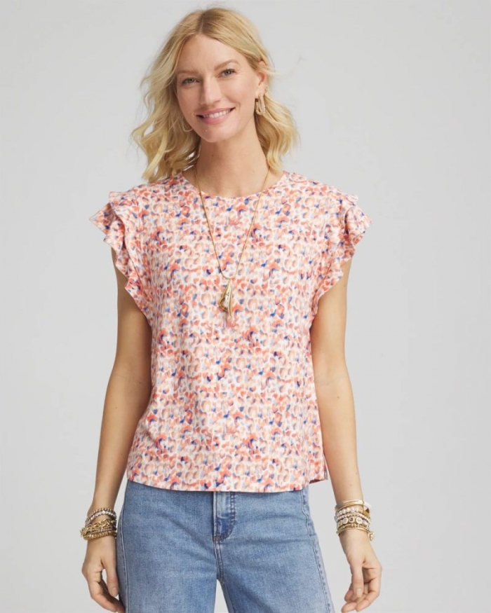 Chicos Touch of Cool™ Tiered Flutter Sleeved Tee - ALABASTER