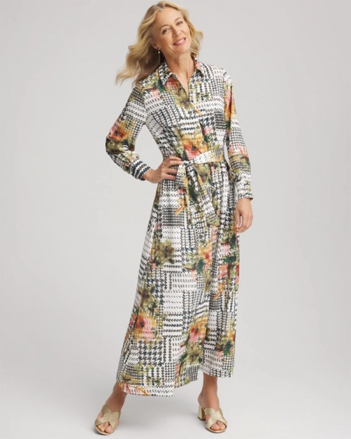 Chicos Artisanal Floral PrintMaxi Shirtdress - ECRU