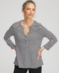 Chicos Striped Slub Splitneck Henley Tee - BLACK Chicos Striped Slub Splitneck Henley Tee - BLACK