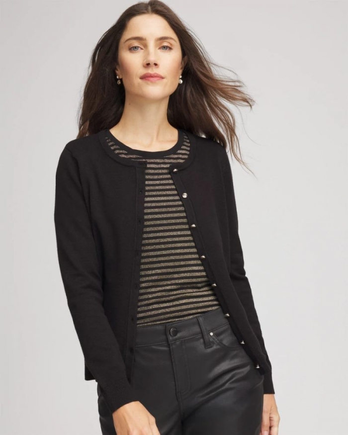 Chicos Crewneck Cardigan - BLACK