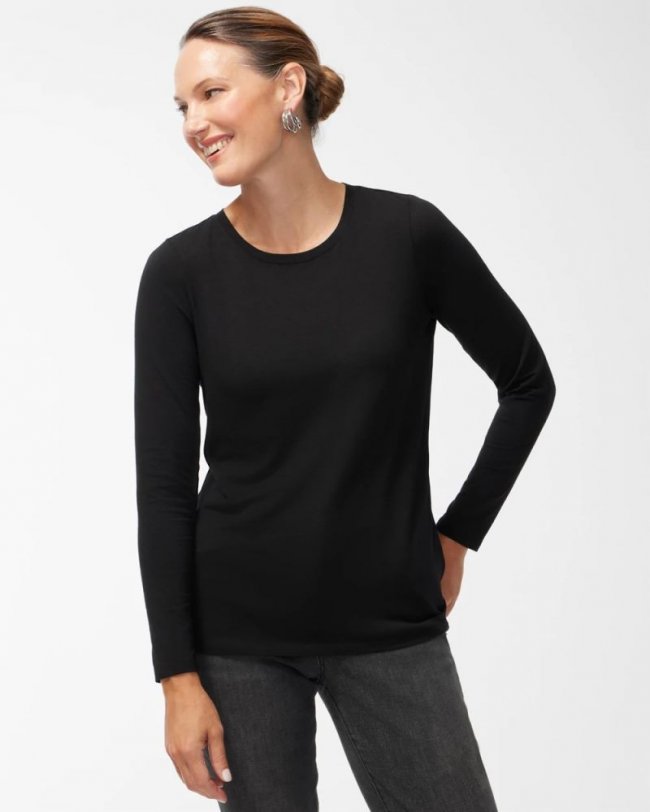 Chicos Pima Layering Tee - BLACK