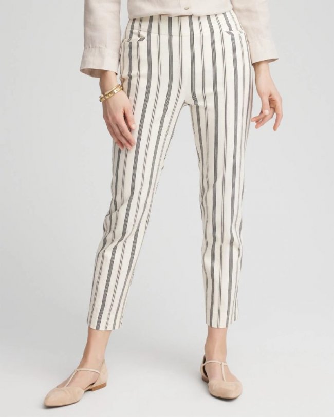 Chicos Brigitte™ Slub Striped Cropped Pants - ECRU