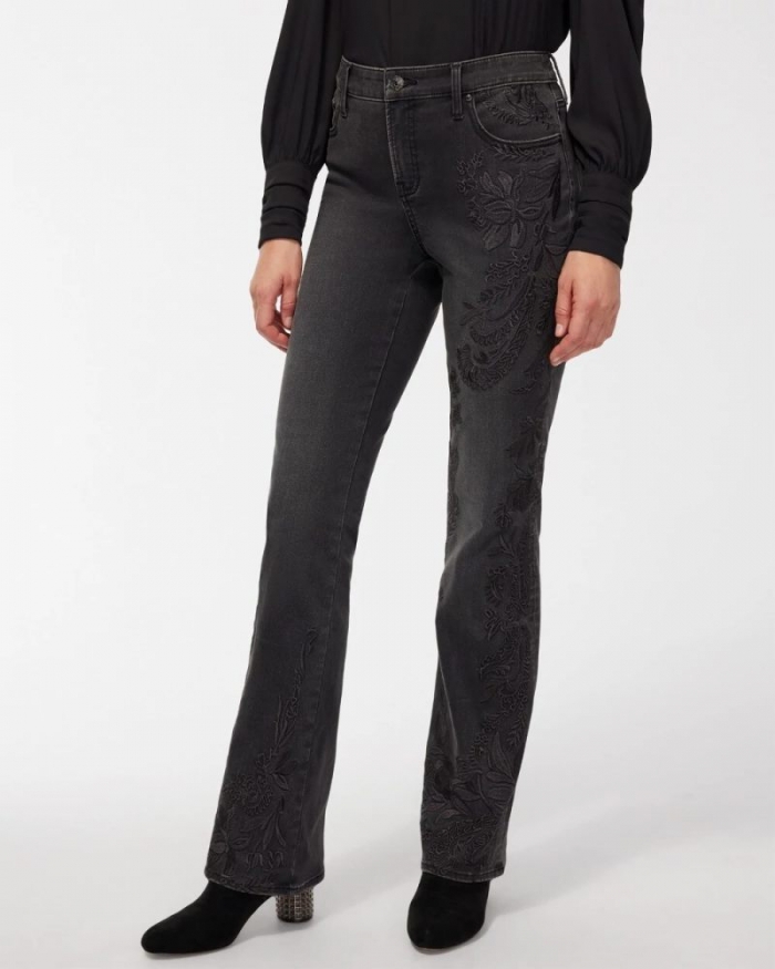 Chicos Girlfriend Tonal Embroidered Flare Jeans - SELENE WASH